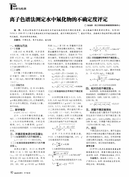 离子色谱法测定水中氟化物的不确定度评定