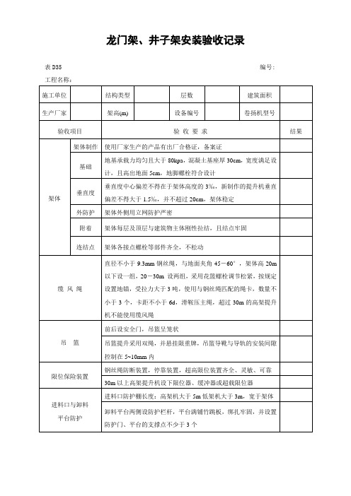 龙门架、井子架安装验收记录