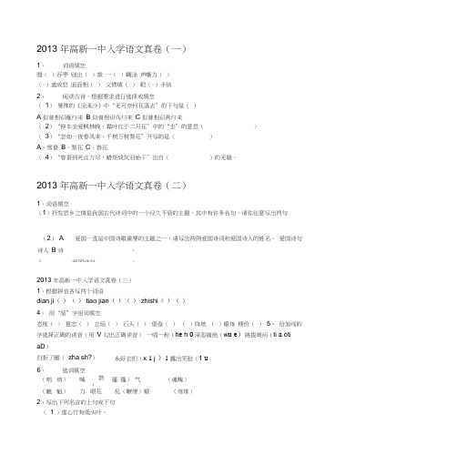 2013年高新一中入学语文真卷(一)