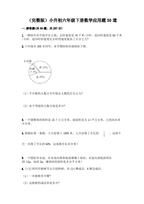 (完整版)小升初六年级下册数学应用题50道(必刷)word版