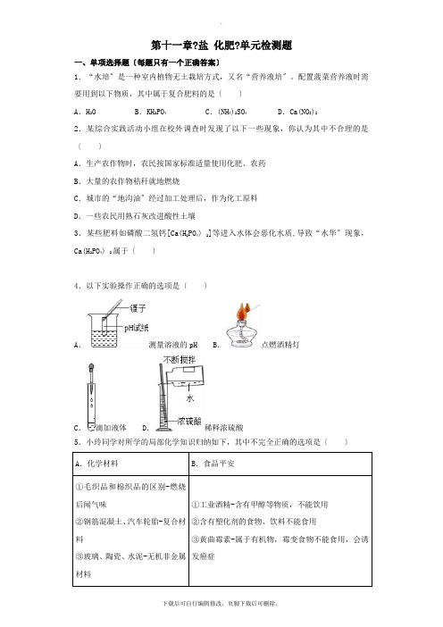 九年级化学下册第十一单元《盐化肥》检测题(含解析)(新版)新人教版