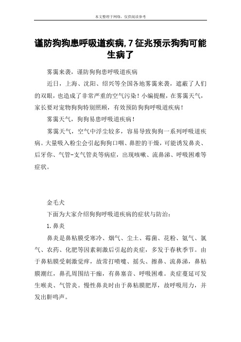 谨防狗狗患呼吸道疾病,7征兆预示狗狗可能生病了