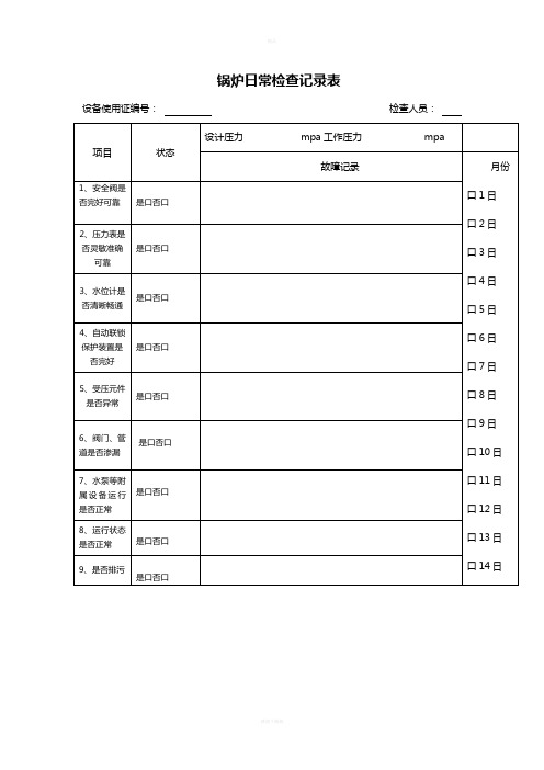 锅炉日常检查记录表