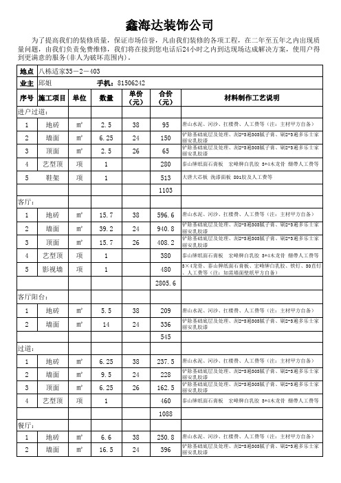 天津市装饰家庭装修_报价表