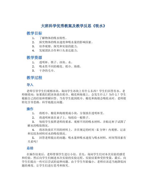 大班科学优秀教案及教学反思《吸水》