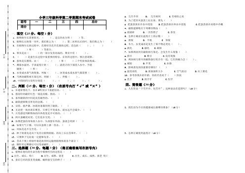 三年级科学下册测试卷及答案