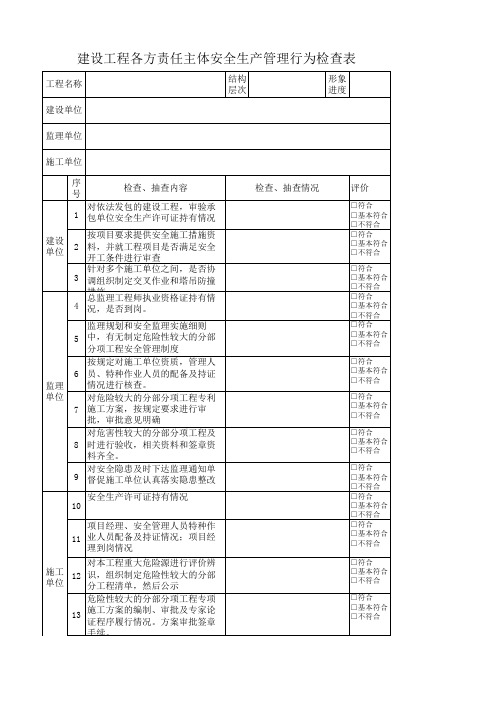 建设工程各方责任主体安全生产管理行为检查表