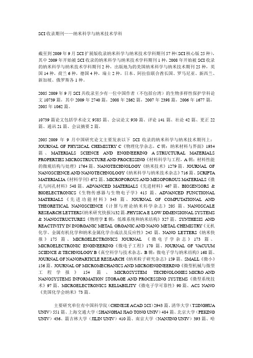 SCI收录期刊——纳米科学与纳米技术学科