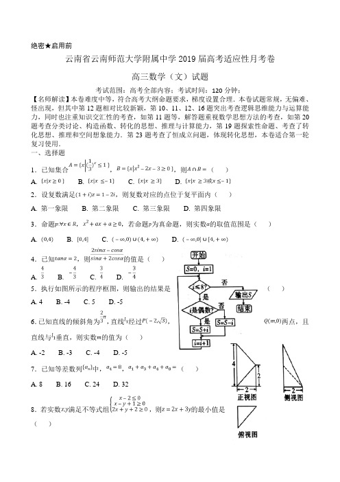 云南省云南师范大学附属中学2019届高三高考适应性月考卷数学(文)试题Word版含解析