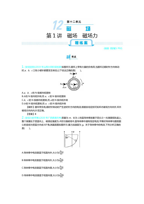 物理人教版高考复习精练与解析——磁场 磁场力