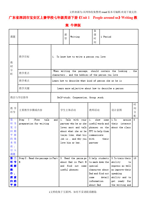 七年级英语下册Unit1PeoplearoundusWriting教案牛津版