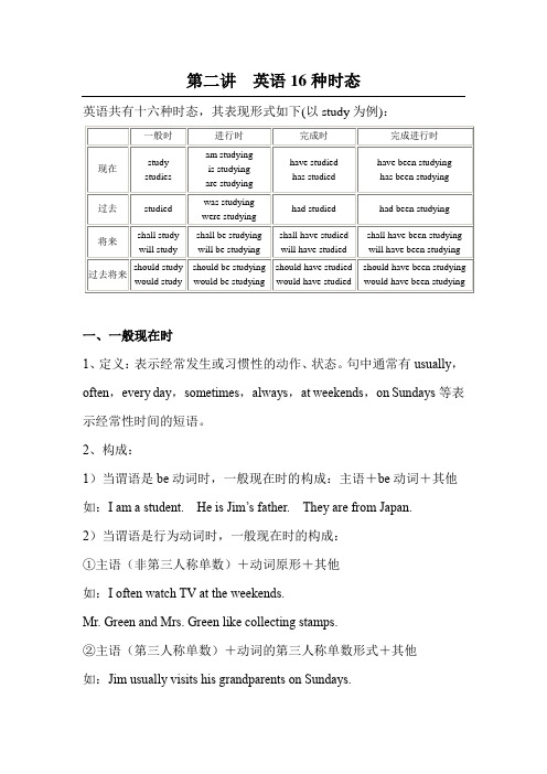 英语16种时态