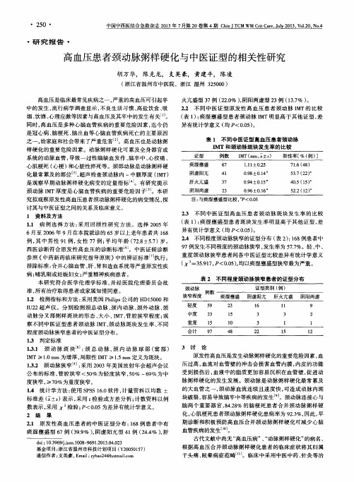 高血压患者颈动脉粥样硬化与中医证型的相关性研究