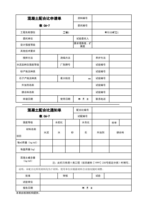 (上海市新版)混凝土配合比申请单