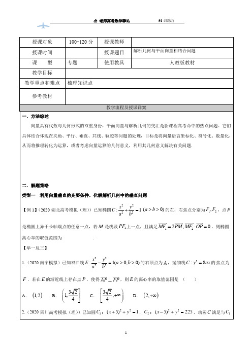 解析几何与平面向量相结合问题