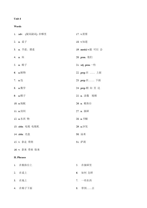 Unit4单词、短语、句子-人教版七年级上册英语