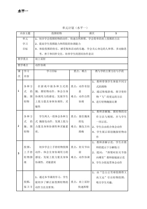 体育与健康人教一年级全一册双手持轻物掷远与游戏教案