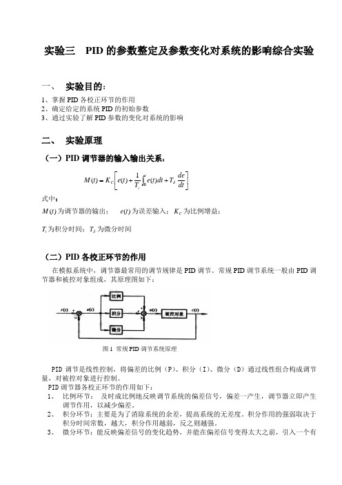 PID的参数整定及参数变化对系统的影响综合实验