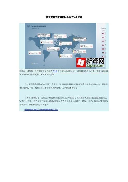 微软更新了新闻和财经的Win8应用