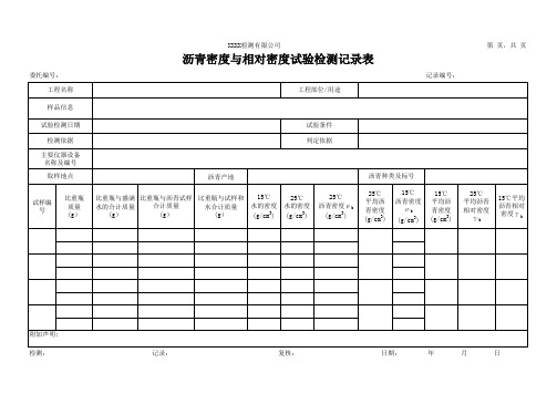 沥青密度与相对密度试验检测记录表