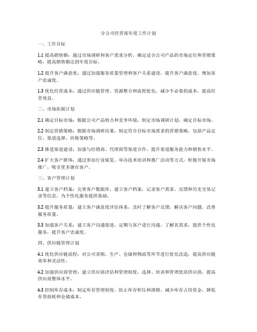 分公司经营部年度工作计划