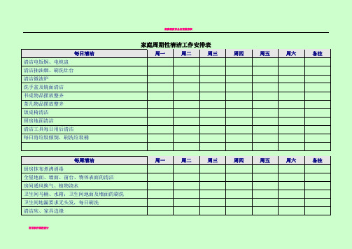 家庭清洁周期性安排工作表