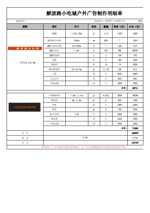 户外广告制作明细单