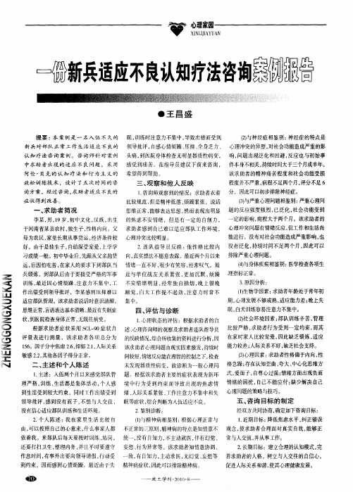 一份新兵适应不良认知疗法咨询案例报告