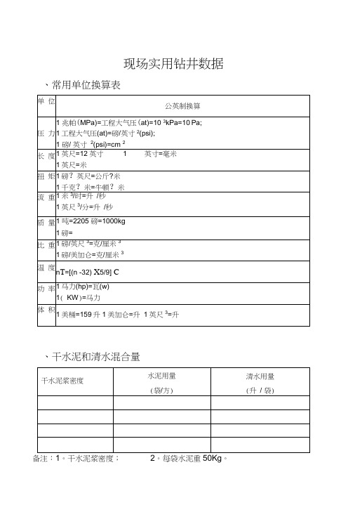 钻杆常用数据表