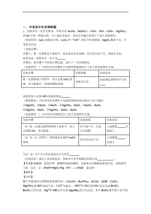 2020-2021备战中考化学知识点过关培优训练∶推断题含答案解析