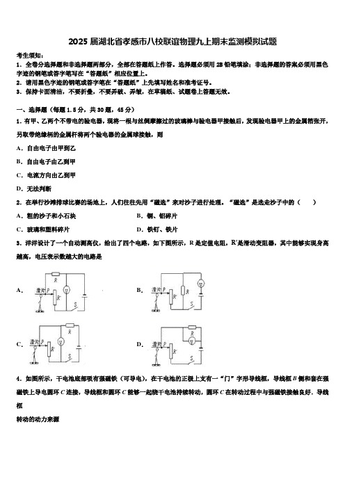 2025届湖北省孝感市八校联谊物理九上期末监测模拟试题含解析