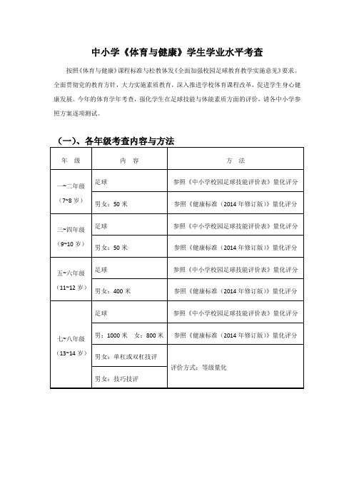 中小学《体育与健康》学生学业水平考查