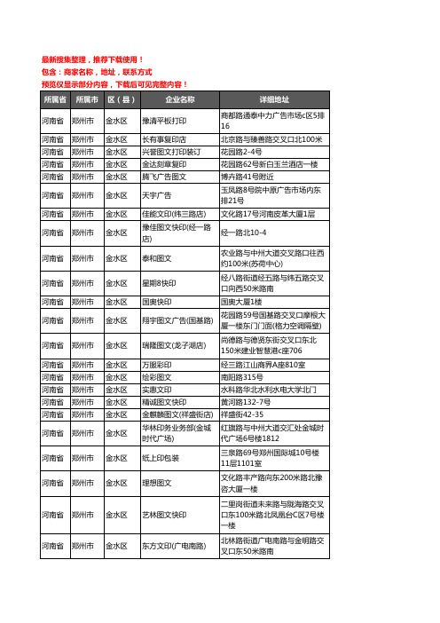 新版河南省郑州市金水区打印企业公司商家户名录单联系方式地址大全679家