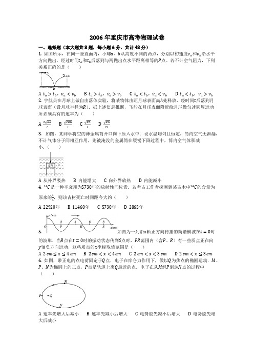 物理_2006年重庆市高考物理试卷_复习