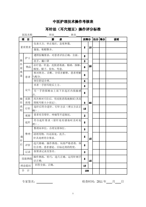 中医护理技术操作评分表