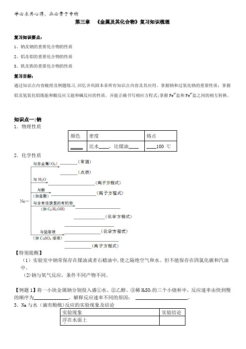 高中化学一第三章金属及其化合物(知识梳理+章末综合复习试题)教师版含答案