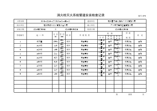 消火栓系统管道安装检查记录