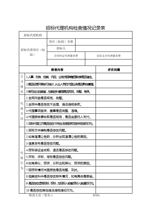 招标代理机构检查情况记录表