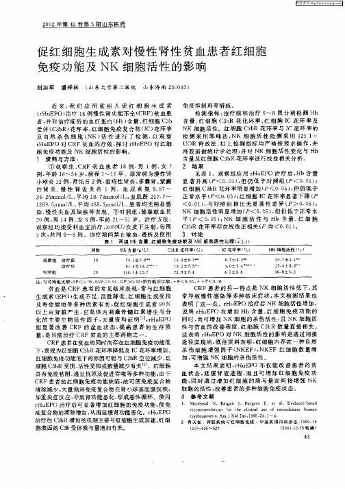 促红细胞生成素对慢性肾性贫血患者红细胞免疫功能及NK细胞活性的影响