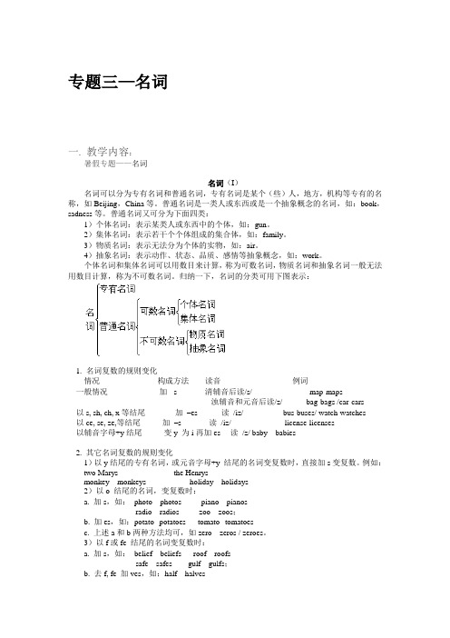 初中英语名词专题教案