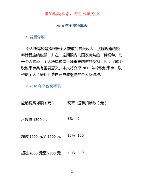 2010年个税税率表