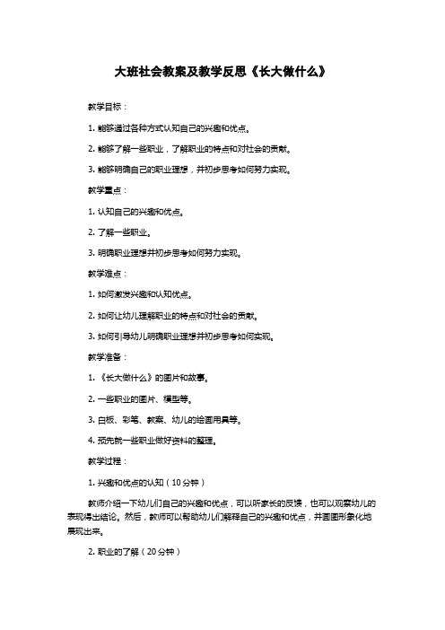 大班社会教案及教学反思《长大做什么》