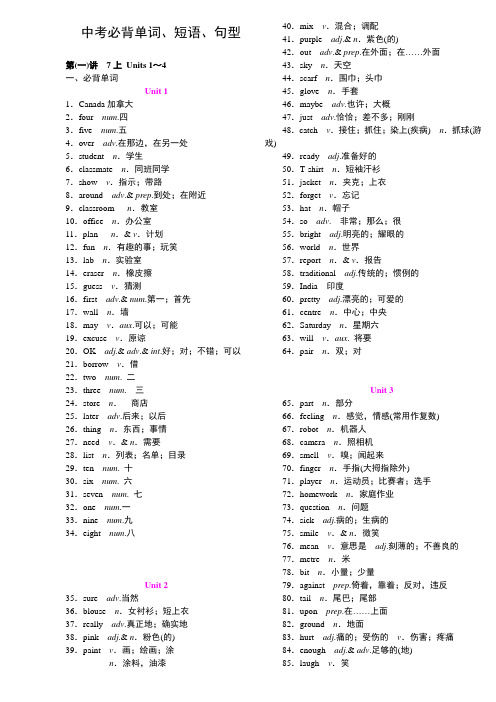 新冀教版中考基础知识总汇(重点单词短语句型)