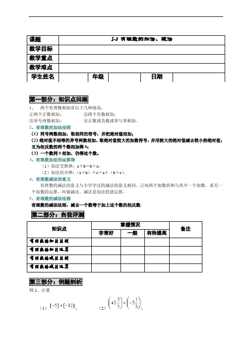 初一数学有理数之加法减法