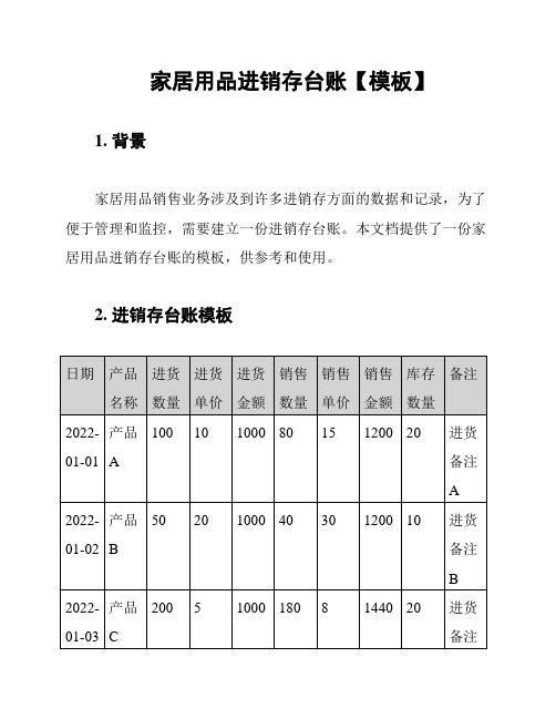 家居用品进销存台账【模板】