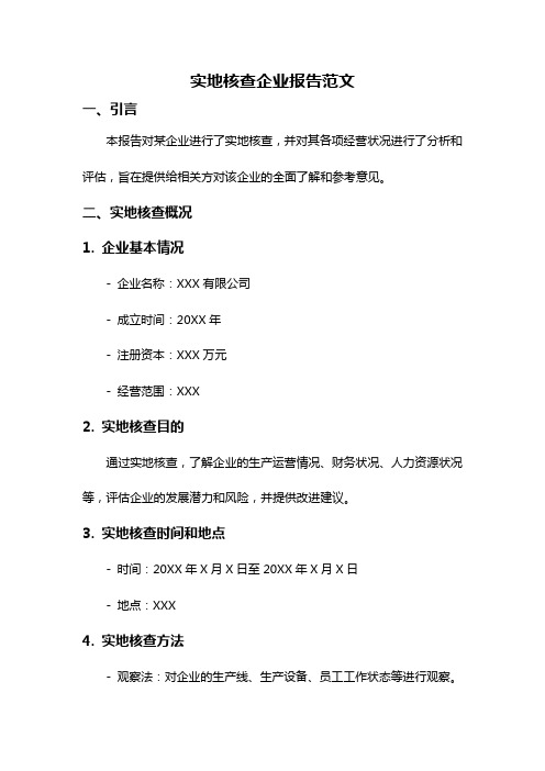 实地核查企业报告范文