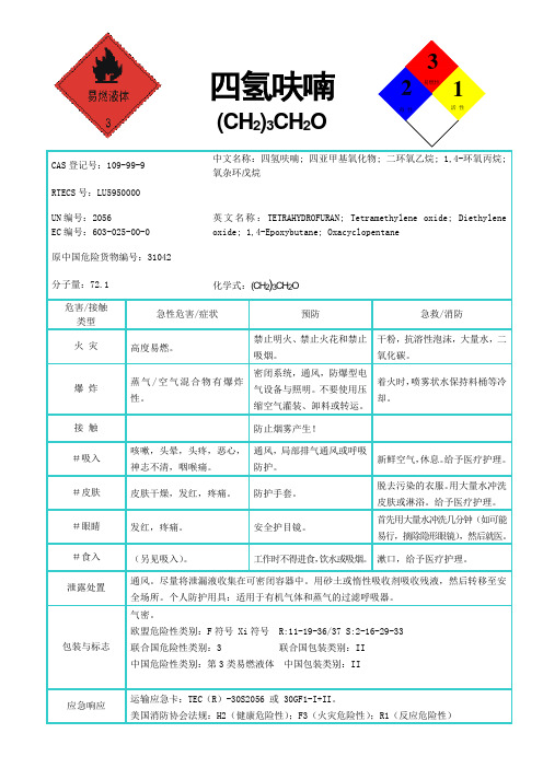 国际化学品安全卡-四氢呋喃