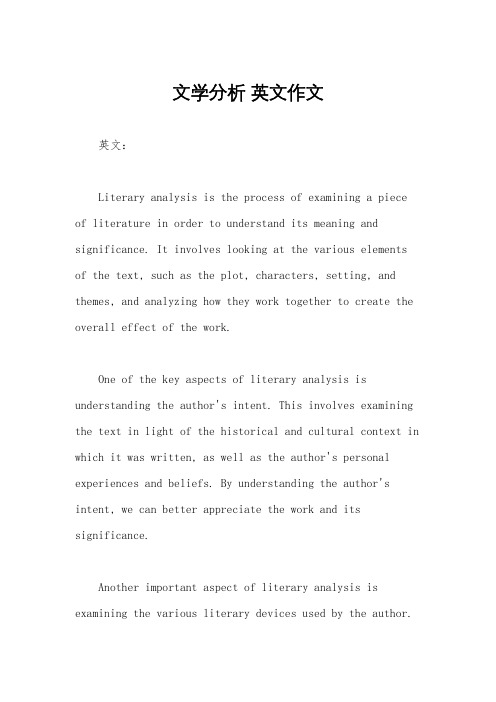 文学分析 英文作文
