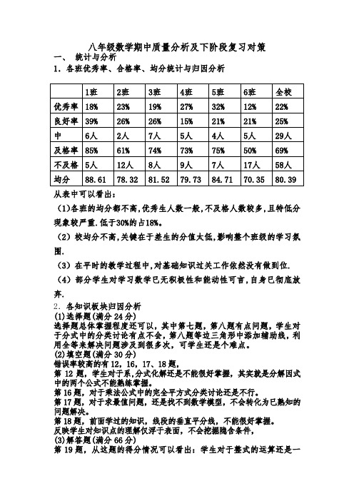 八年级学情调研质量分析及下阶段复习对策