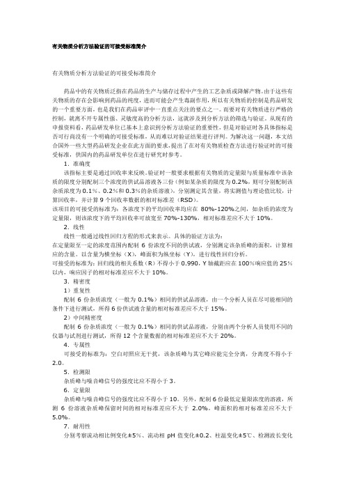 有关物质分析方法验证的可接受标准简介